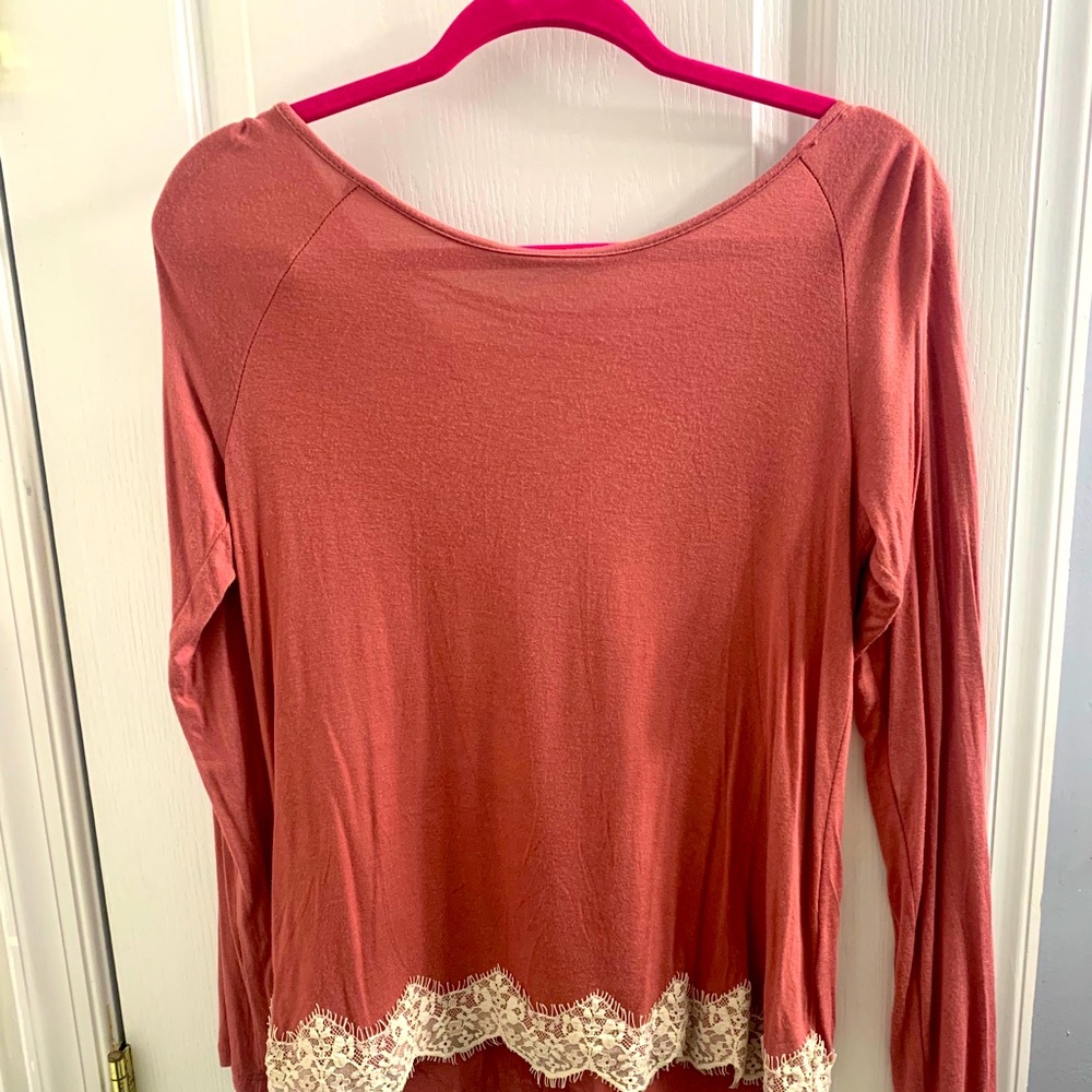 Pink top with lace trim